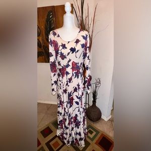 Free People Long sleeve Floral Maxi Dress w/ Burgundy and Navy floral Pattern